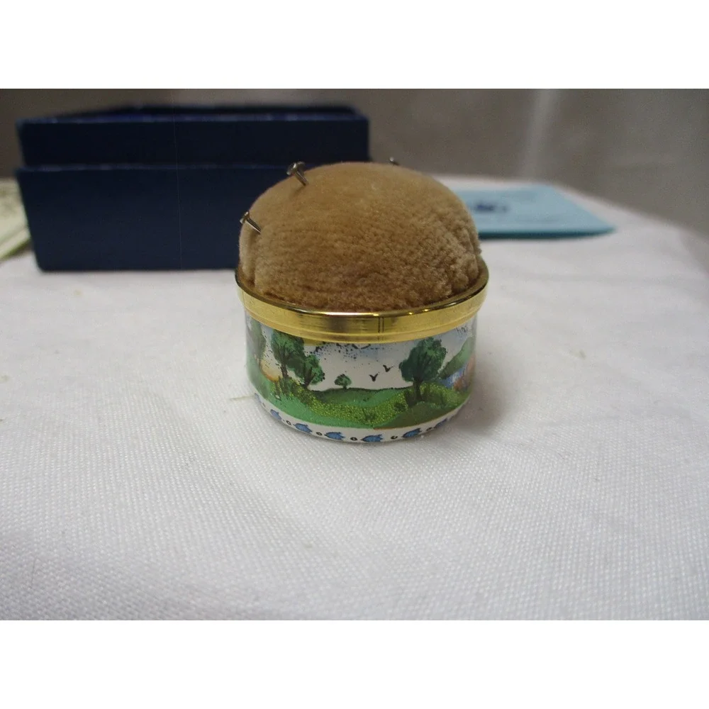 Enamel Box Halcyon Days‎ pin cushion Snuff Pill Jewelry sewing kits sew